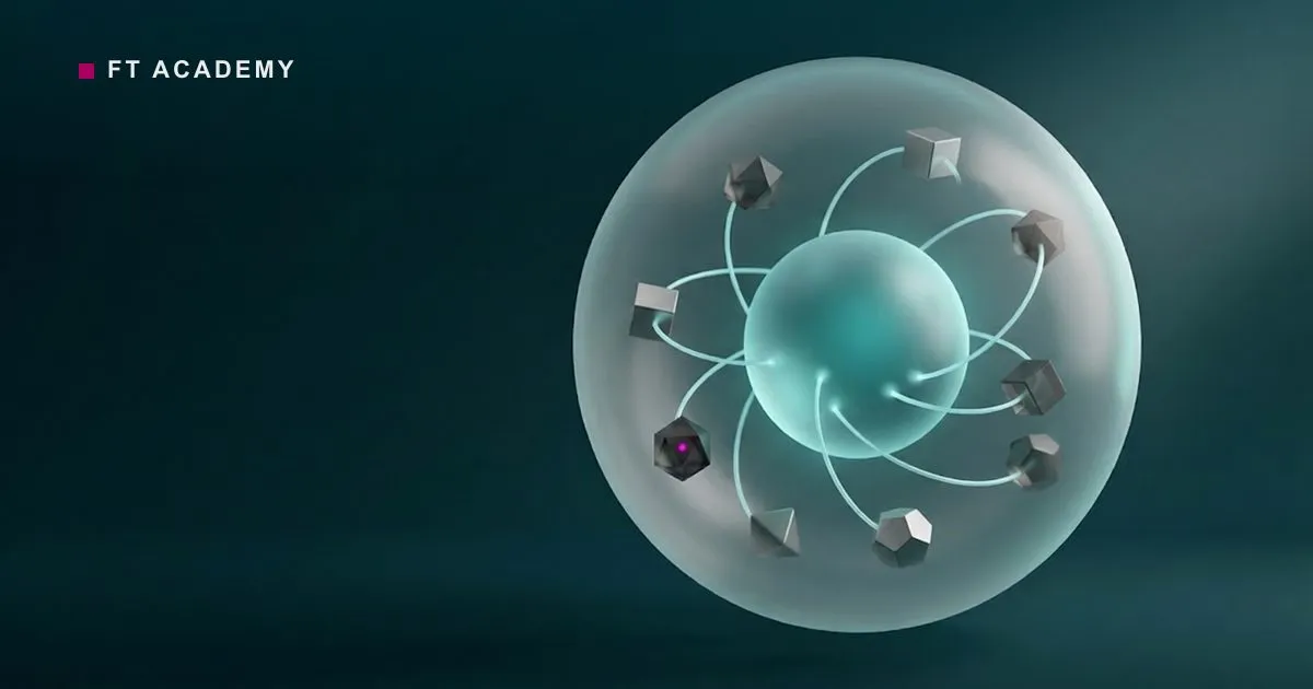 A central AI agent core wired to modular tools and a memory unit inside a translucent guardrail shell.