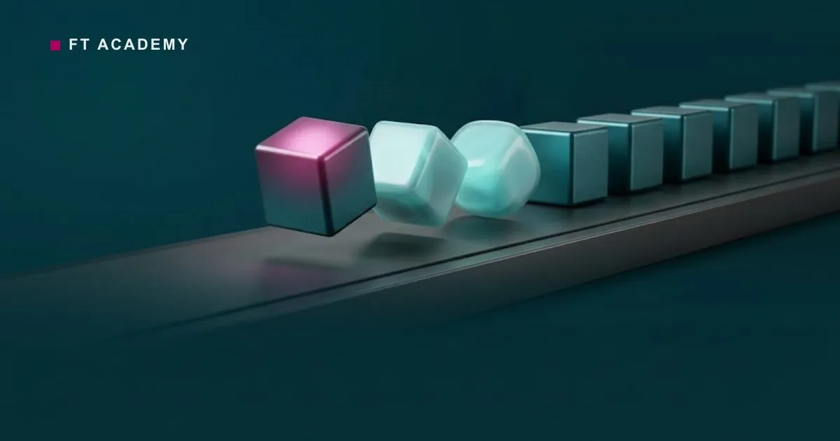 A queue of identical task blocks on a conveyor, the front few transforming into polished forms.