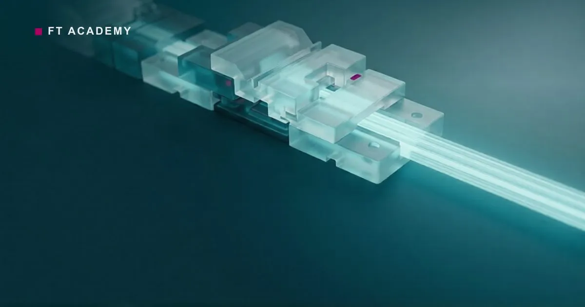 Translucent building blocks clicking together into a single clean beam of output.
