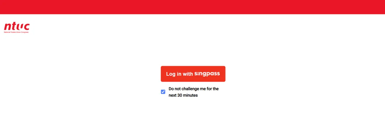NTUC UTAP online claim login page with the Log in with Singpass button.
